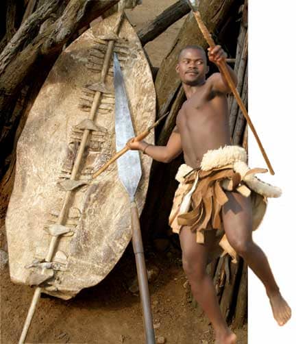 The spear in the background with a large blade might be more closer to the "Ixwa", with an even shorter wooden or steel handle. It was indeed menacing and intimidating