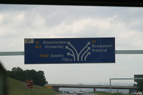 South Africa has a vast and advanced network of Highways and this sign on the the Golden Highway, which partly passes through Soweto in a tangent