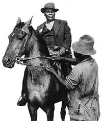 Mpanza riding one of his "Racing horses" of which he owned several and he fought for squatters to eventually create what we now See today as SOWETO