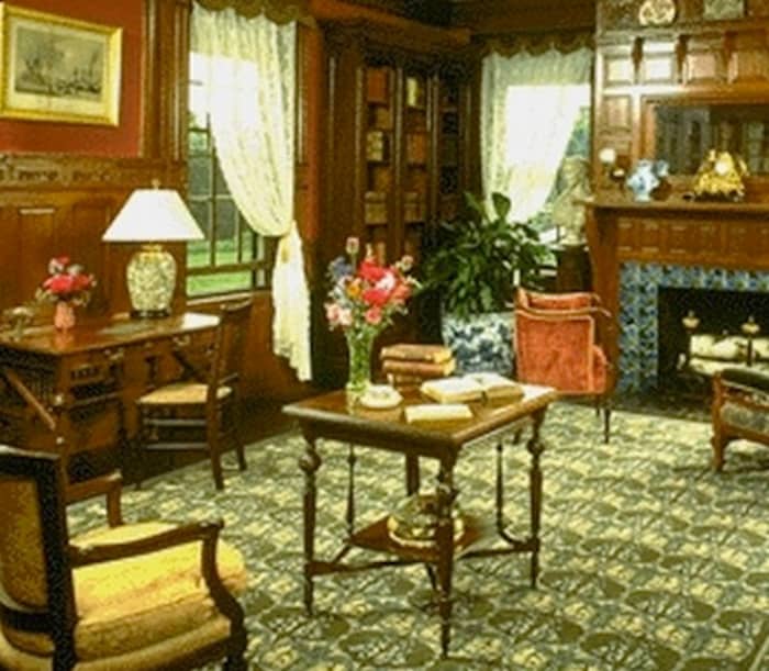 Rug shown above is "Poppy" by Axminster carpet, designed by William Morris in 1875 as it is used in the library of the Lyman Estate in Waltham, Massachusetts. Photographed by Kevin Latady. Used with permission.