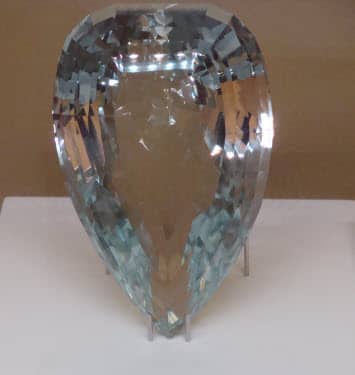 Not everything that looks like a diamond is actually a diamond. This is a picture of the Chalmers Topaz which is 5,899 carats and weights over 21/2 pounds. Topazes are valuable but not as much as diamonds.