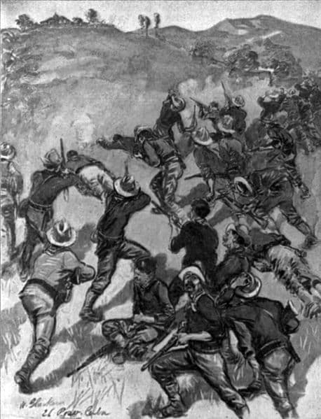 An llustration in McClure's Magazine, 1898 Oct., p. 507."The Fight for Santiago. The "Rough Riders" charging up the San Juan Hill, July 1st, and driving the Spanish from their intrenchments" Example of "yellow Journalism"