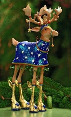 Comet is dazzling in sparkling dark blue and white star trim. Feet made of gold with gold wings and more stars all around. How handsome is he?