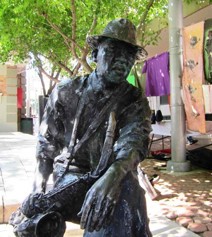 The bronze sculpture of Kippie ‘Morolong’ Moeketsi (1925-1983) a legendary South African jazz saxophonist.
