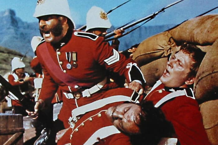Bewhiskered Colour-Sergent Bourne (Nigel Green) in the thick of the action. The real Frank Bourne was actually only 24 at the time of this conflict