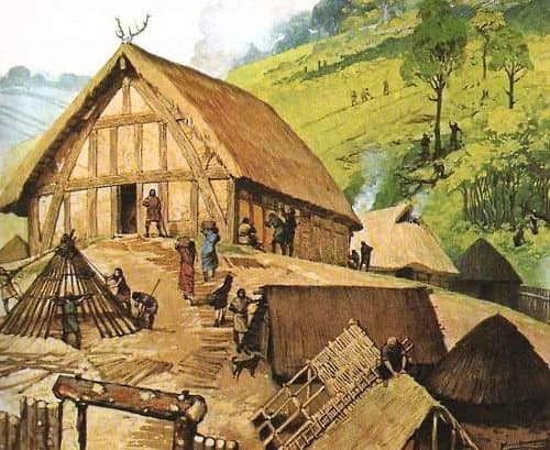 A mead hall would be erected by a thegn, a landholder (or 'hold' in former Danelaw shires) or a king's huscarl. His five hides of land would help pay for upkeep of his property - held from king or church - and for equipment as well as his household