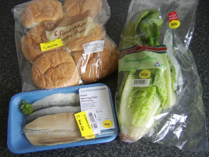 Burger buns, herring fillets and a romaine lettuce may at first seem like a curious combination but all were purchased as bargain buys due to them nearing their sell by dates