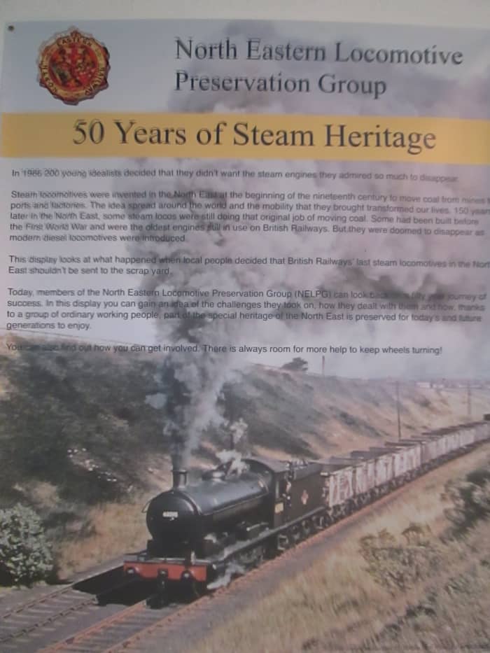 The North Eastern Locomotive Preservation Group is based in the old S&DR carriage works, close to the S&DR North Road Station, 'Head of Steam' - at present a display in the signal cabin in the station traces the group's history