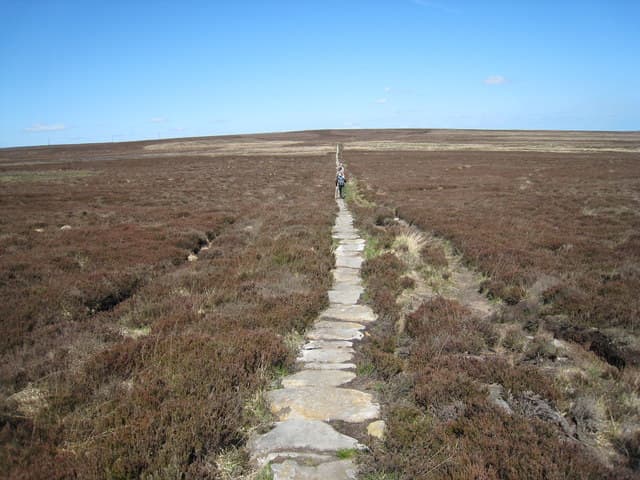 The Quakers' Causeway, a stone flagged route across the moor for pack horses and tinkers on foot - well worn over the centuries, in places better preserved