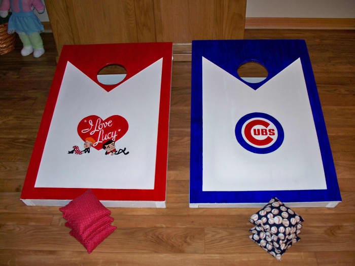 I Love Lucy Bean Bag Board & a Chicago Cub Bean Bag board that I built for my brother and his wife.
