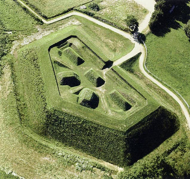 Danevirke stronghold astride the defensive wall as it would have appeared up to 1864 - fortifications were strengthened by earthworks