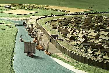 The fortified town of Aros looking from seaward - the location is known now as Aarhus, on the east side of Jylland (Jutland) facing Sjaelland across the Kattegat