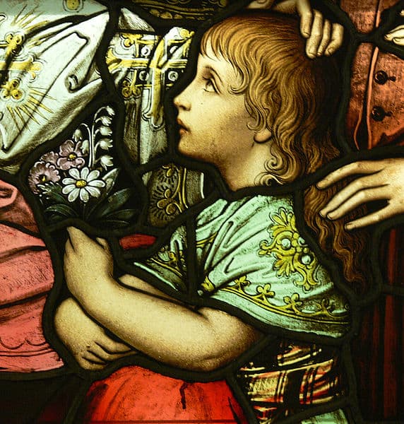 File: LA Cathedral Mausoleum Jesus and the Children detail1.jpg Author: Window Workshop of Franz Borgias Mayer (1848-1926); Photo: Andreas Praefcke