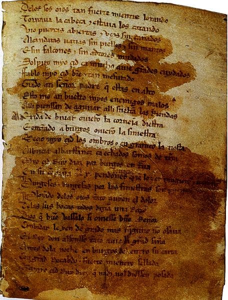 Existing manuscript of El Cid. Today, it can be seen in the National Library in Madrid, Spain.