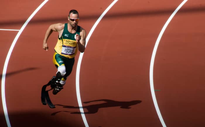 Oscar Pistorius running the 400-meter sprint at the 2012 Olympics.