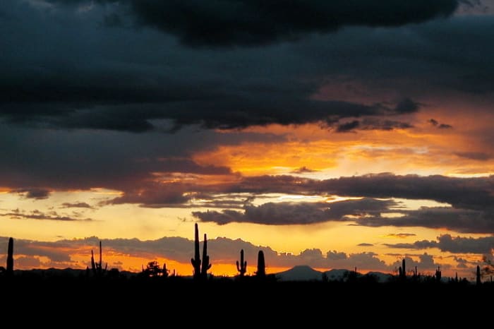 This photo of a sunset in the Sonora Desert in Arizona was the inspiration for a desert sunset watercolor painting.