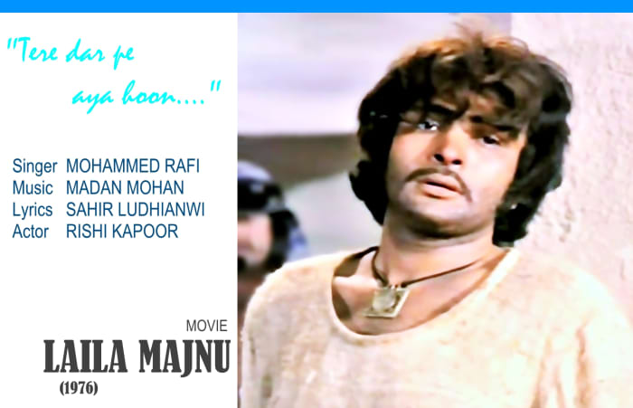 Rishi Kapoor in "Tere dar pe aaya hun..", a melodious song of desperate love from the movie, LAILA MAJNU (1976).