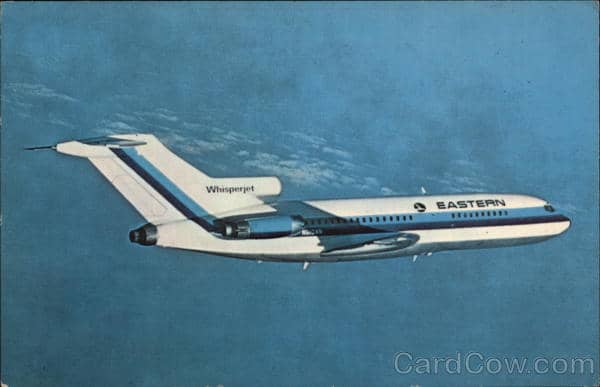 (Note: A Boeing 727-100 dressed out in Eastern Airlines livery. Eastern referred to the Boeing 727 as “The Whisper-jet”.)