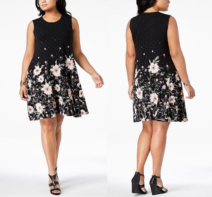 A-line swing dress with floral placement print
