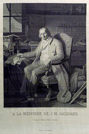 A portrait of Jacquard created in silk cloth woven by Michel-Marie Carquillat (1803–1884) After Claude Bonnefond (1796–1860)