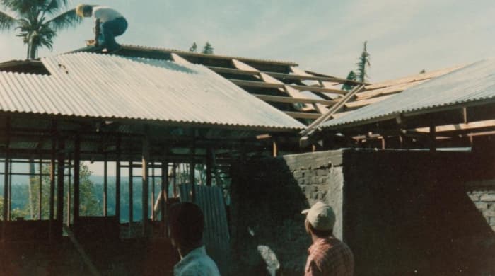 Water from this notch where the roofs joined flowed directly into the cistern. Gutters were fabricated as well.