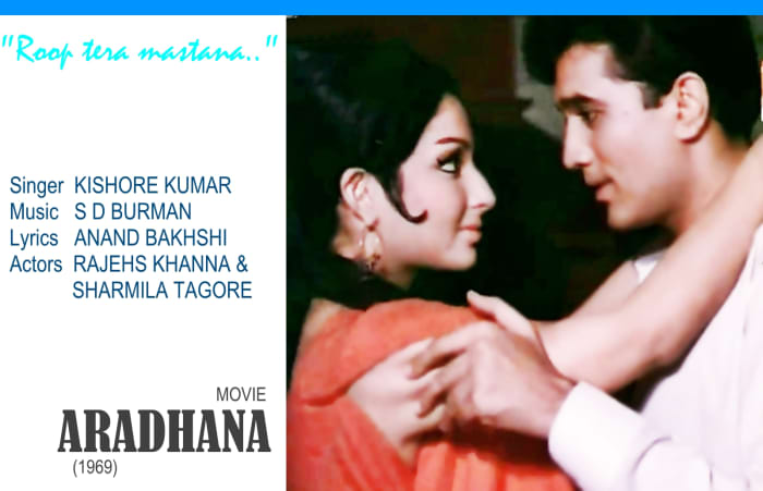 Rajesh Khanna and Sharmila Tagore featured in the great song "Roop tera mastana.." for the movie 'ARADHANA' (1969), one of biggest milestone movies of Bollywood