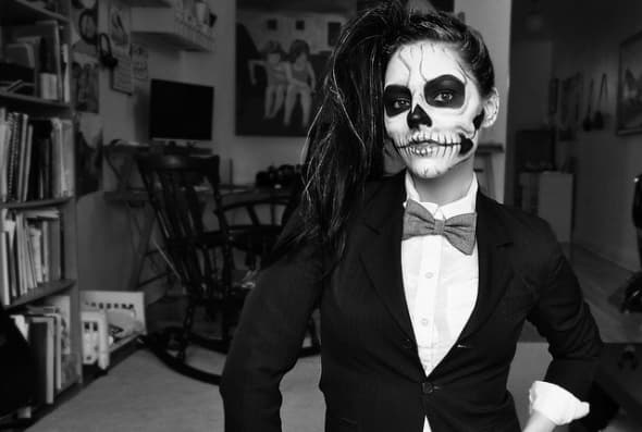 I love the detail of this Lady Gaga inspired make-up, and the jacket and bow-tie really make this skeleton super cool!