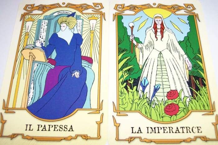 The names of Hitomi Kanzaki's Tarot Cards from the anime series Vision of Escaflowne (Tenkuu no Escaflowne) are in Italian. Il Papessa is The High Priestess while La Imperatrice is The Empress