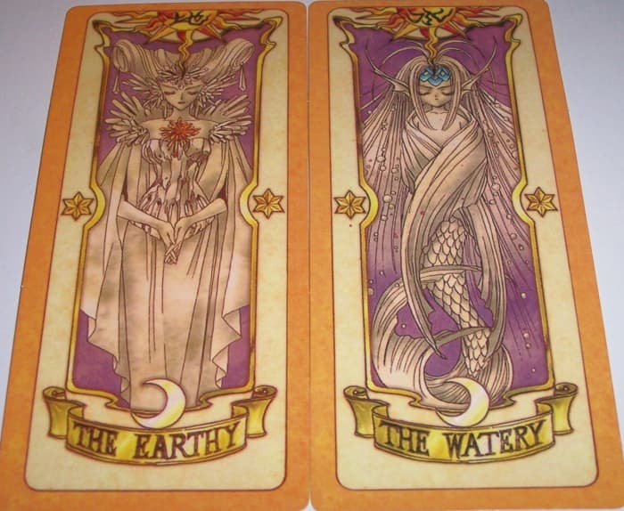 The Earthy and The Watery are 2 of the elemental Clow Cards from the Cardcaptor Sakura anime and manga series by CLAMP. The other 2 are The Firey and The Windy. These cards are all very powerful