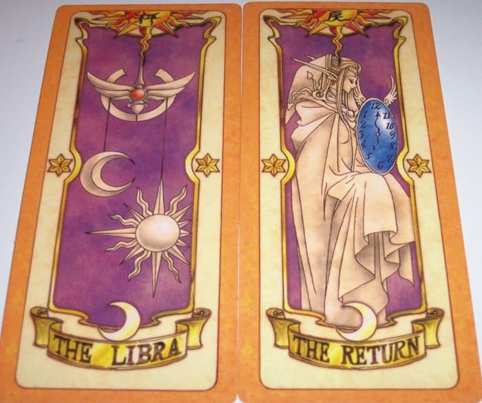 The Libra and The Return are what is known as Clow Cards from the Cardcaptor Sakura anime and manga series by CLAMP