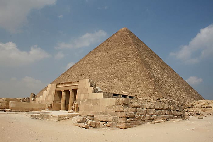 The Great Pyramid of Giza - Developed by 'filling in' the steps of a step pyramid to create a smooth sided structure. For thousands of years this was the tallest building in the world, and a recognised 'Wonder of the World'