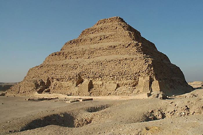 The Step Pyramid of Saqqara - created by Imhotep, this was effectively a series of mastabas reducing in size, one on top of the other, part of a huge complex of buildings and underground rooms.