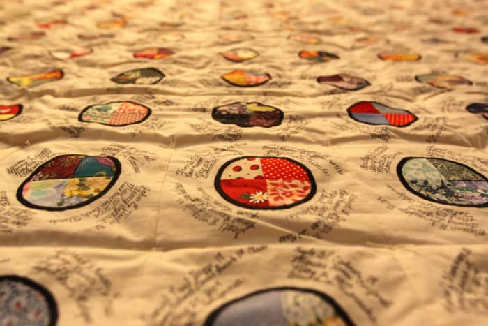 The names of 5,953 service members cover the beautifully-woven memorial quilts, which are displayed in honor of America’s lost heroes at Camp Pendleton’s South Mesa Club until Oct. 8. The eight World War II-inspired quilts were made by Elaine McDonal