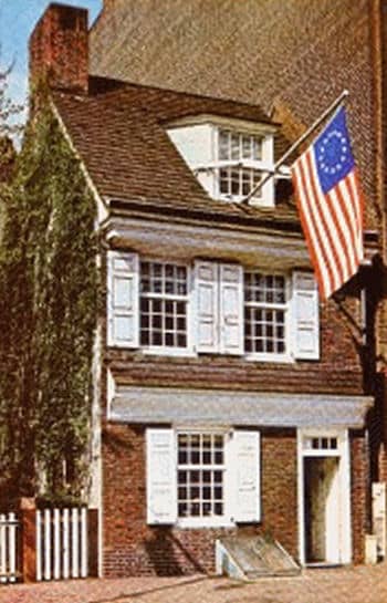 Renovated Betsy Ross House *note the wooden frame flag holder on the dormer window - an Okie creation