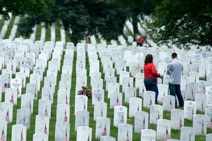 Approximately 400,000 active duty military and veterans from as far back as the civil war are buried at Arlington National Cemetery.