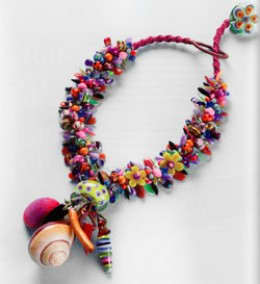 Another project in the book "Designing Jewelry With Glass Beads". This is a similar project to the spiny knotted bracelet, only done as a necklace with focal beads added. For the adventurous beader!
