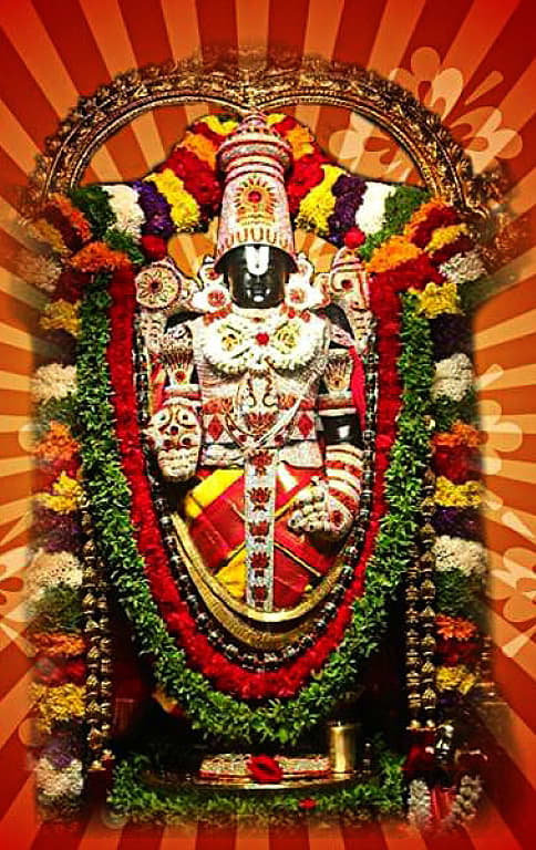 An idol of Tirupati Balaji or Venkateshwara which shows him pointing to His feet with the right hand - a directive for every devotee to follow.