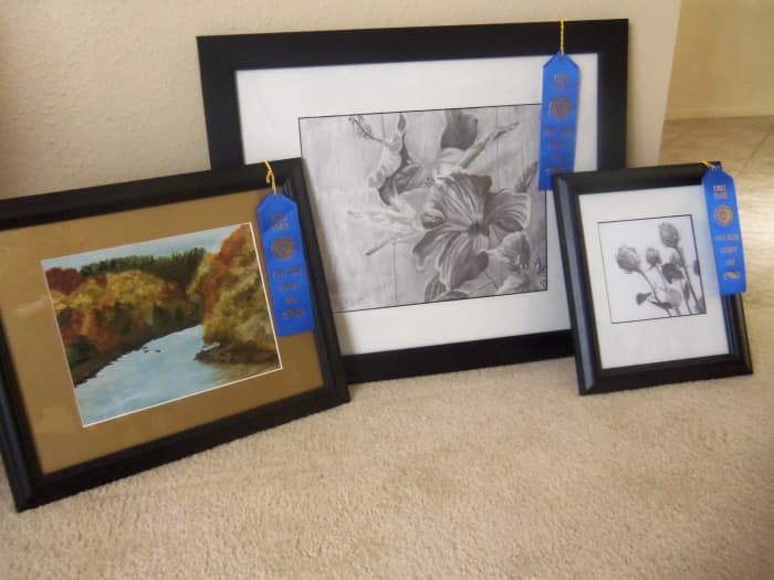 Sherrill's drawing and paintings helped her take home blue ribbon wins after entering the Fort Bend County Fair!