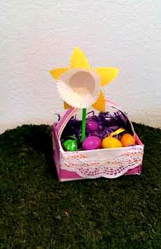Use a shoe box to make an Easter basket. You can use it as house décor or as a centerpiece or decorate it really nice and sturdy for kids to use for the egg hunt.