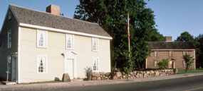 Adams' homes in Braintree. John Quincy Adams birthplace on left; John Adams birthplace on right.