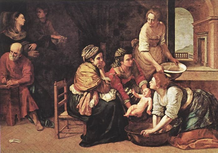 A. Gentileschi, Birth of St. John the Baptist (a. 1633), Madrid Prado Museum. The painting shows the influence of the of Annibale Carracci, probably filtered through Massimo Stanzione and the Domenichino.