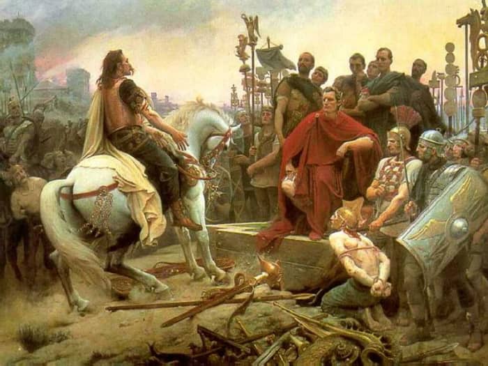 Gaul, Vercingetorix, surrendering to Julius Caesar. Painting by Lionel Noel Royer 1899.