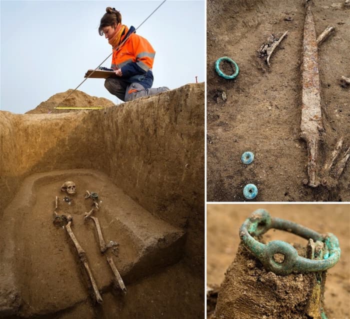 Iron age Celtic Gaul digging showing burial site near Paris, France. From La Tene culture. c. 325-260 BC