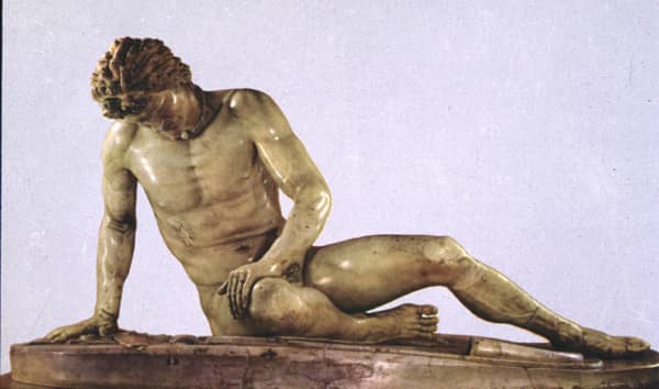 "The Dying Gaul" Roman copy of a Greek original sculpture. Originally found on the grounds of Julius Caesar's villa in Rome. Presently on view in the Rome Capitoline Museum.