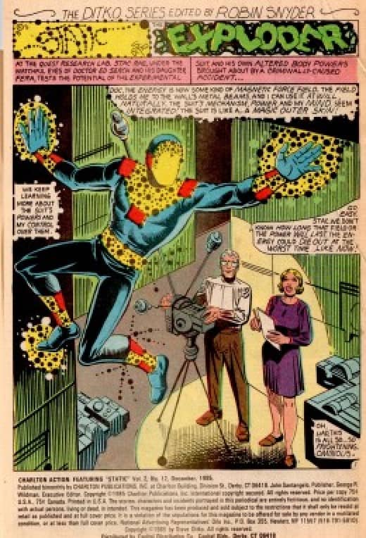 Ditko's hero Static, in a mid-80s issue of Charlton Action, shortly before the company's demise.