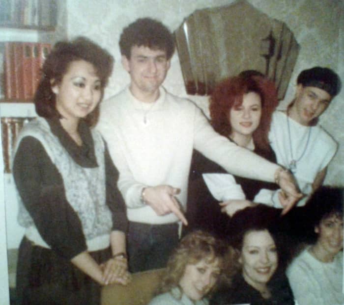 Standing (from left) are Nila; my schoolfriend Tracey's boyfriend Simon; Michelle and Kevin. Seated (from left) are Tracey, me and my schoolfriend Alison.
