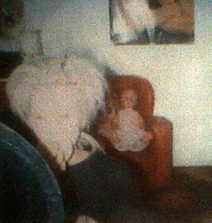 This ghostly apparition is me applying my make-up in the '80s - I used to dip a large powder puff in a bowl of talcum powder and apply it liberally, brushing off the excess with a blusher brush!