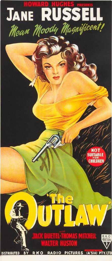 "The Outlaw" (RKO R-1950) Australian Daybill Directed by Howard Hughes (13" X 30") Jane Russell, Jack Buetel