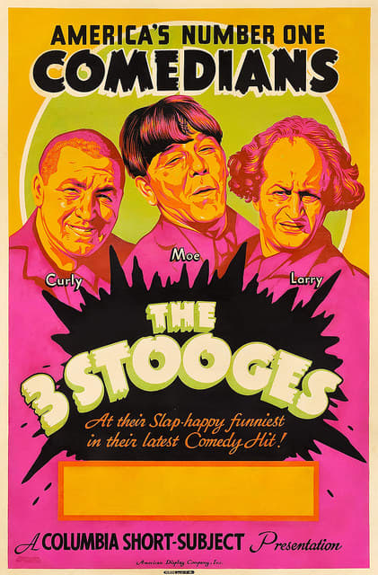 The Three Stooges Americas Number Oner Comedians Stock Poster 1930's Produced by the American Display Co. Day-Glo Poster
