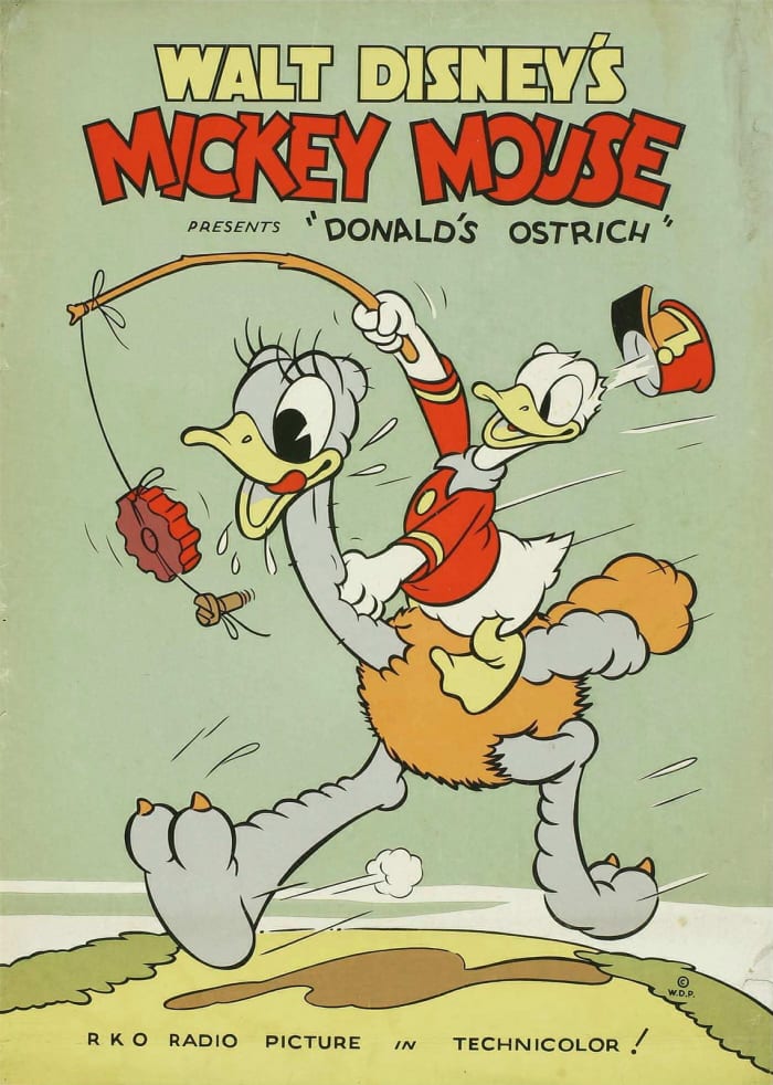 Walt Disney's Mickey Mouse "Donald's Ostrich" (RKO, 1937) Poster (40" X 60") Mickey Mouse, Donald Duck